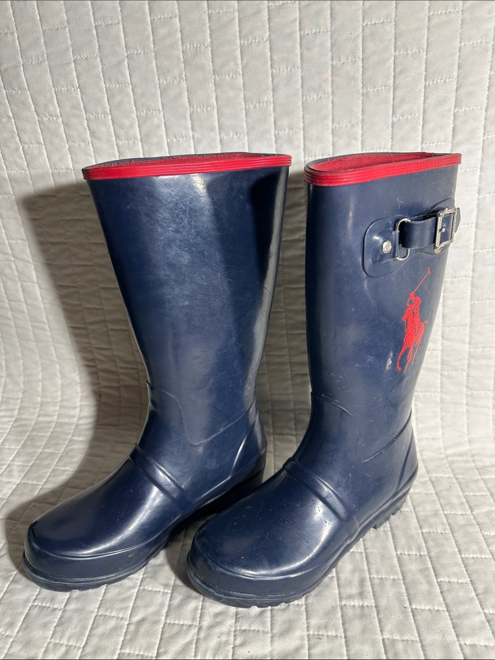 Polo Ralph Lauren Navy Rubber Rain Boots with Red Accents